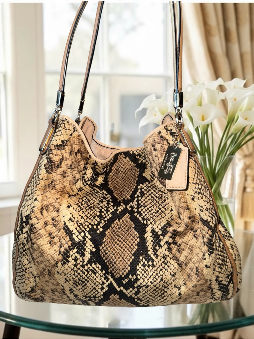 Coach Madison Phoebe Two-Tone Python Embossed Leather Shoulder Bag w. 2 tags